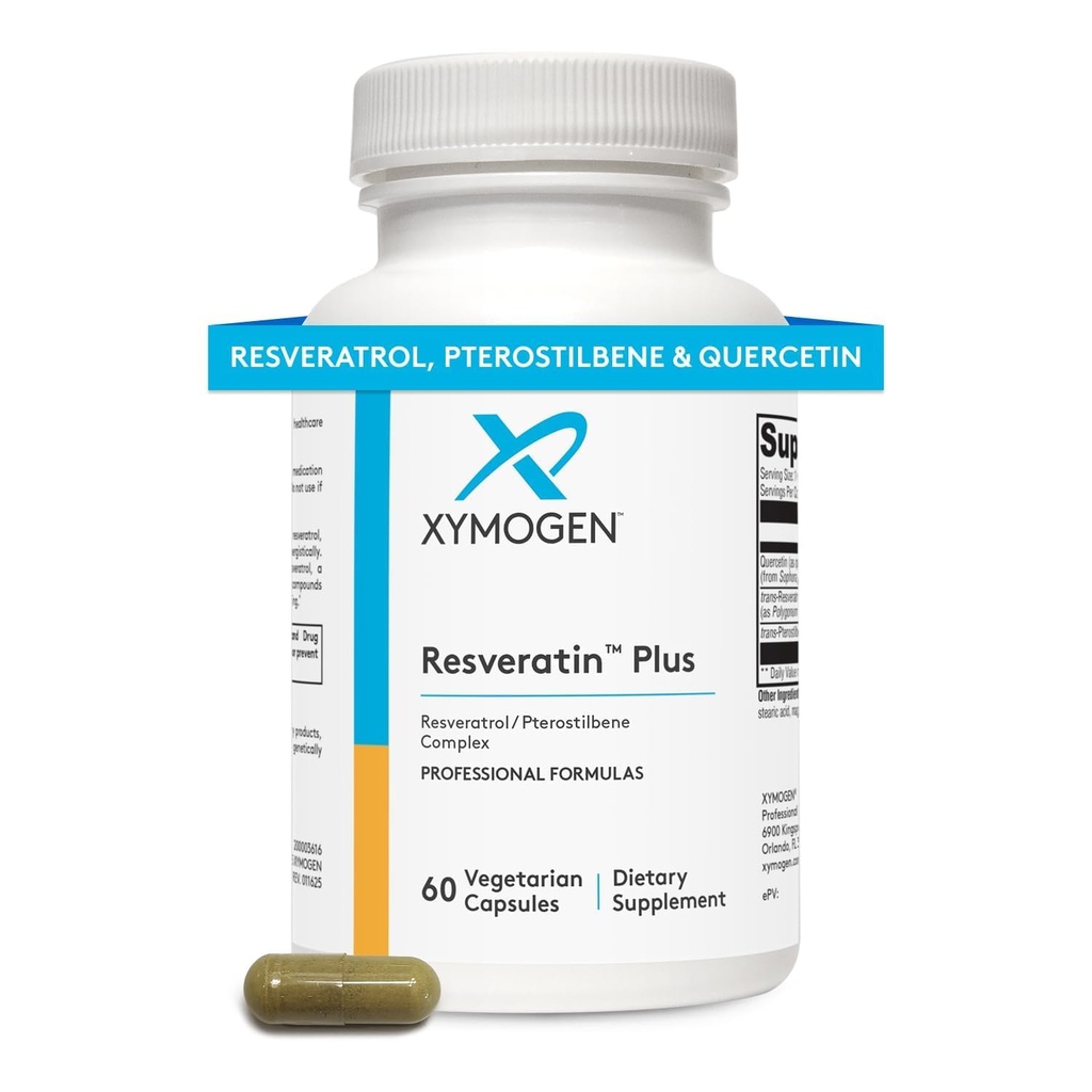 XYMOGEN Resveratin Plus - Patentert Pterostilbene + Trans-Resveratrol med Quercetin Antioksidanter Supplement for å fremme kardiovaskulær + Cellular Health, sunn aldring, immunstøtte (60 kapsler)