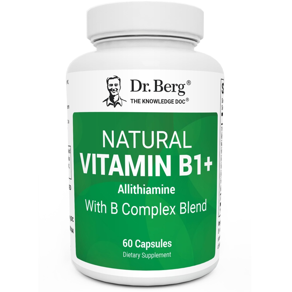 Dr. Berg naturlig vitamin B1 B6 B12 Complex - allithiamin vitamin B1 Supplement med 8 essensielle vitamin B kompleks for menn og kvinner inkludert Thiamin, Niacin, Folat, Magnesium og mer - 60 kapsler