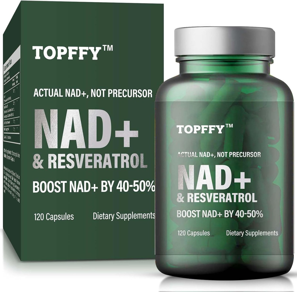 NAD+ Supplement, NAD+&Resveratrol Supplement for Max Absorpsjon for støtte Cellular Energy, Aging Defense, 120 Softgels
