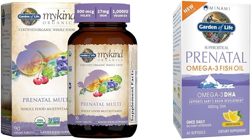 Livshage kvinners prenatal multivitamin med vitamin D3, B6, B12, C & jern og prenatal DHA Omega 3 fiskeolje - Minami naturlig prenatal, 60 Softgels