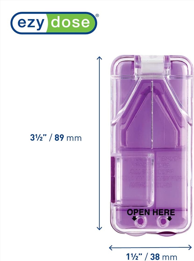 Ezy Dos Pill Cutter og Splitter med dispenser, Cuts piller, vitaminer, tabletter, rustfritt stål Blade, reisestørrelse, farger May Vary (Pack of 2)