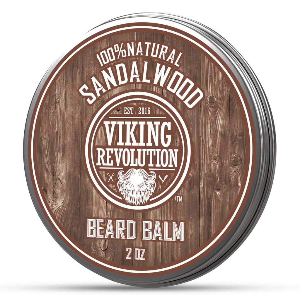 Vikingrevolusjon Sandalwood Beard Balm - Beard Butter med Argan Oil, Beard Softener for menn med Jojoba olje - Beard Moisturizer for menn med Beeswax - Beard Wax for menn (2oz, 1 Pack)