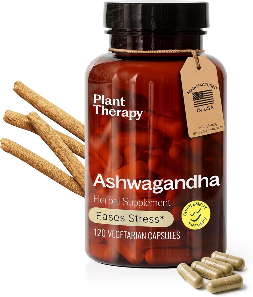 Planteterapi Ashwagandha Kapsler produsert i USA 4 måneders forsyning fremmer avslapping og emosjonell balanse kosttilskudd for kvinner og menn 120 vegetarisk kapsel