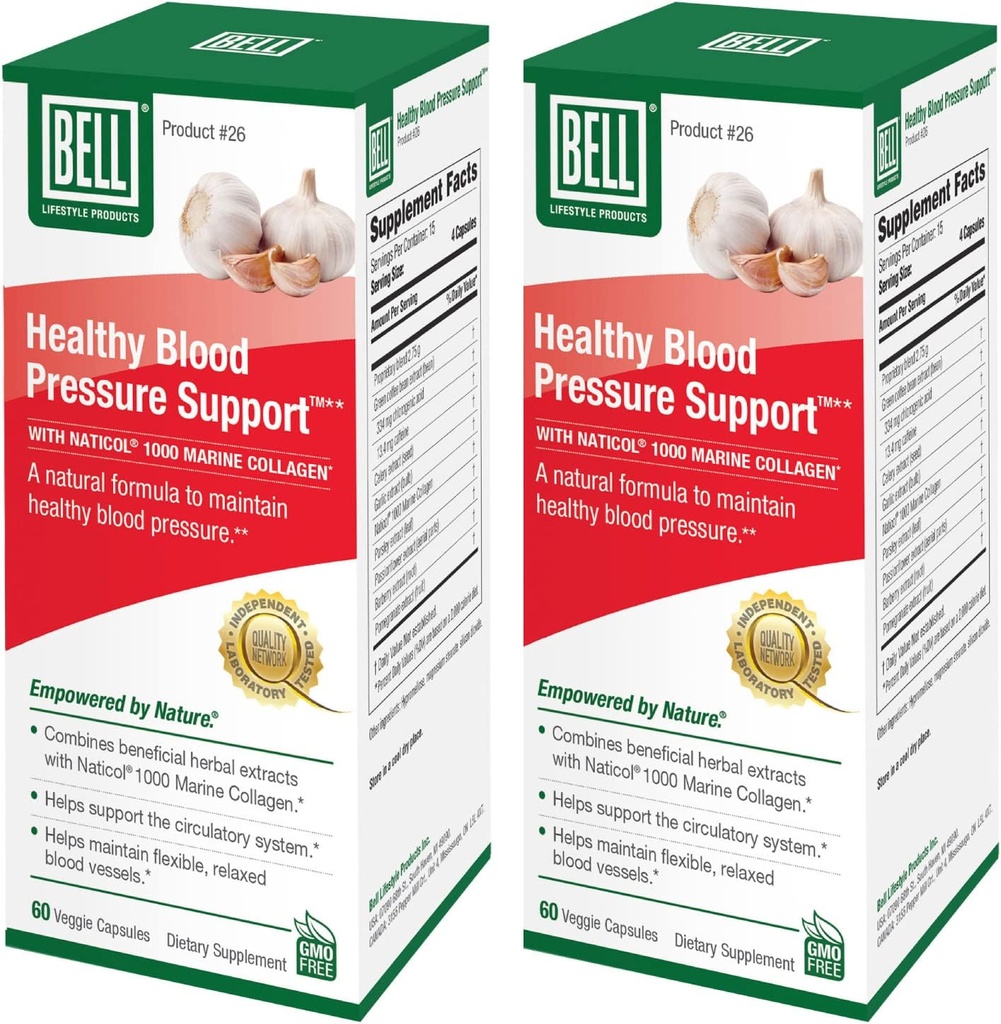 Bell Sunn Blood Pressure SupportTM unik blanding - naturlig blanding av grønn kaffebønne ekstrakt, hvitløk og selfrø ekstrakt blodtrykk kosttilskudd - 2 pakke med 60 kapsler hver, vegansk, ikke-GMO