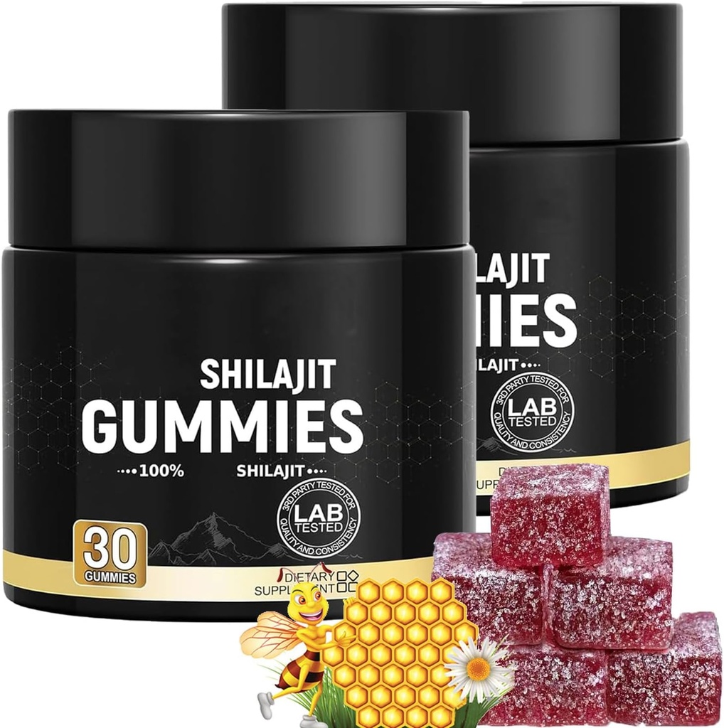 Himalaya Gold Grade Shilajit Gummies med Manuka Honning for menn og kvinner | Blood Orange Oil Flavor | 85+ Trace Minerals & Fulvic Acid for fokus & energi Sunn Gummies - 30 Count (2)