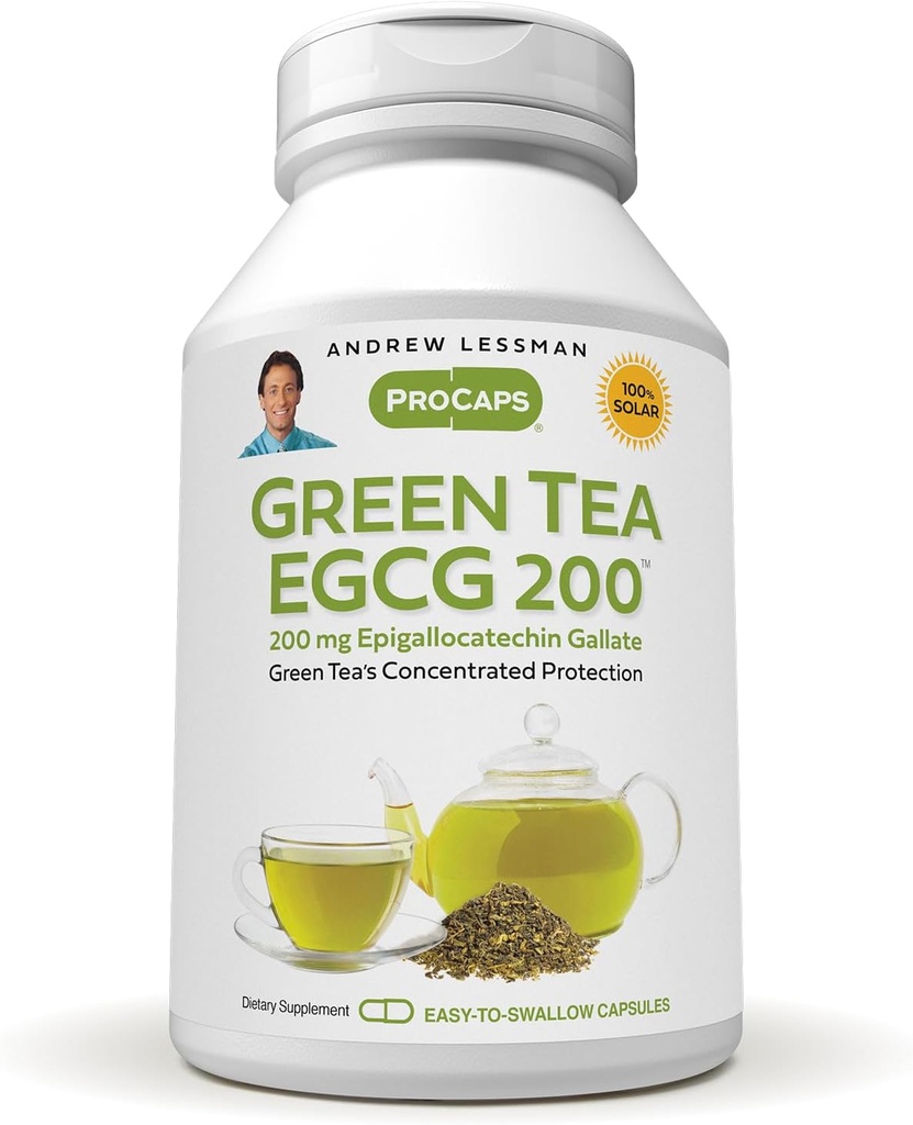 ANDREW LESSMAN Grønn Tee EGCG 200mg - 360 kapsler - 200 mg EGCG, kraftig antioksidant støtte for sunn leverfunksjon, immun, hjerne, hjerte og sirkulatoriske systemer. Ingen additiver