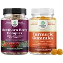 Bundle av ekstra styrke Hawthorn Berry Capsules - Extract Digestion and Heart Health Supplement og gummier for voksne Peach Flavor - Ekstra styrke felles støtte Gummies