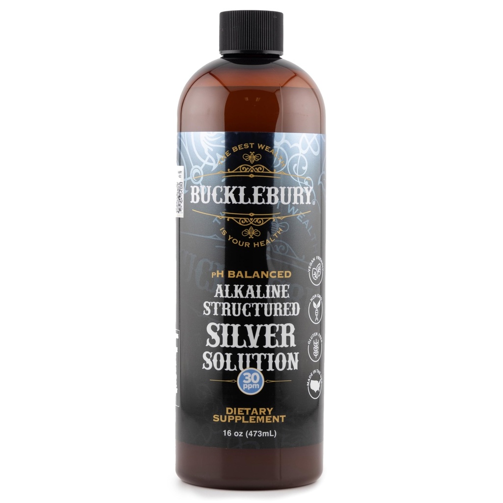 Bucklebury Silver Solution Liquid 30ppm - pH balansert naturlig alkalisk strukturert kolloidalt sølv væske for immunstøtte og generell helse - Glutenfri kolloidale dråper for voksne og kjæledyr - 16 Oz