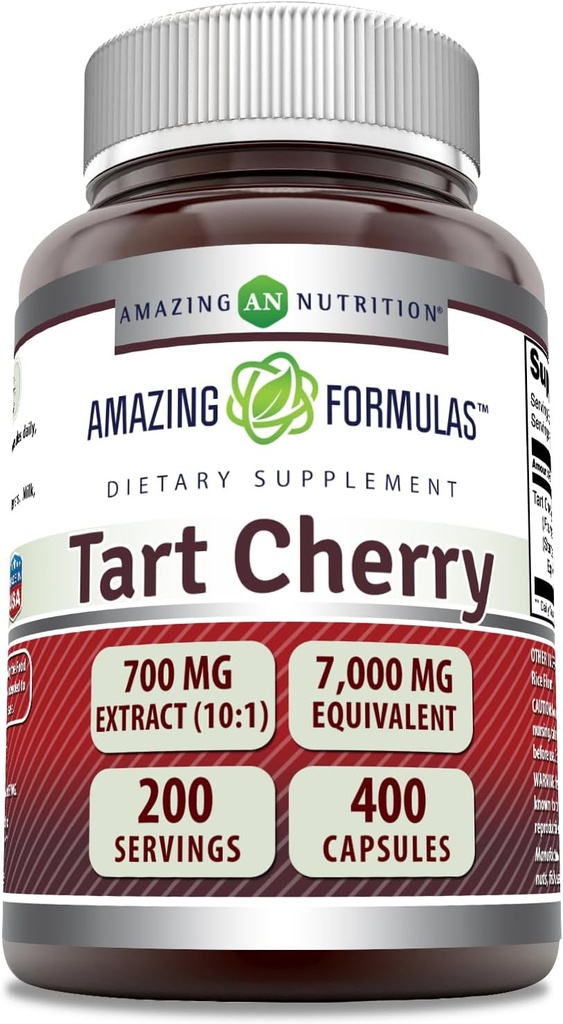 Amazing Formler Tart Cherry Extract 700 Mg ekstrakt (10:1) Per serveringskapsler Supplement | Ekvivalent med 7000 Mg | Ikke-GMO | Glutenfri | laget i USA (400 greve, 1 pakke)