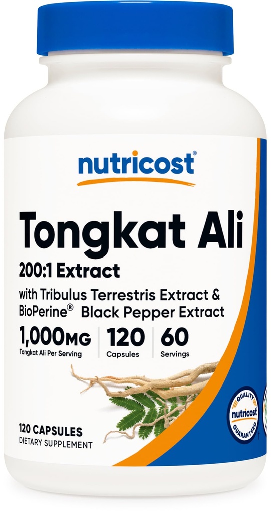 Nutricost Tongkat Ali 1000mg 120 kapsler - med Tribulus Terrestris og BioPerine, Vegetarisk Caps, Ikke-GMO, Glutenfri, Potent Ekstrakt