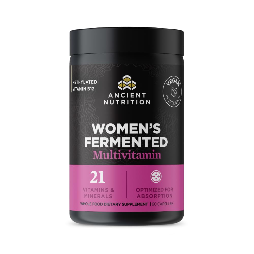 Gamle ernæringsmultivitamin for kvinner, kvinners fermentert multivitamin med vitamin C, D, K, sink & magnesium, immunstøtte, vegansk, 60 Ct