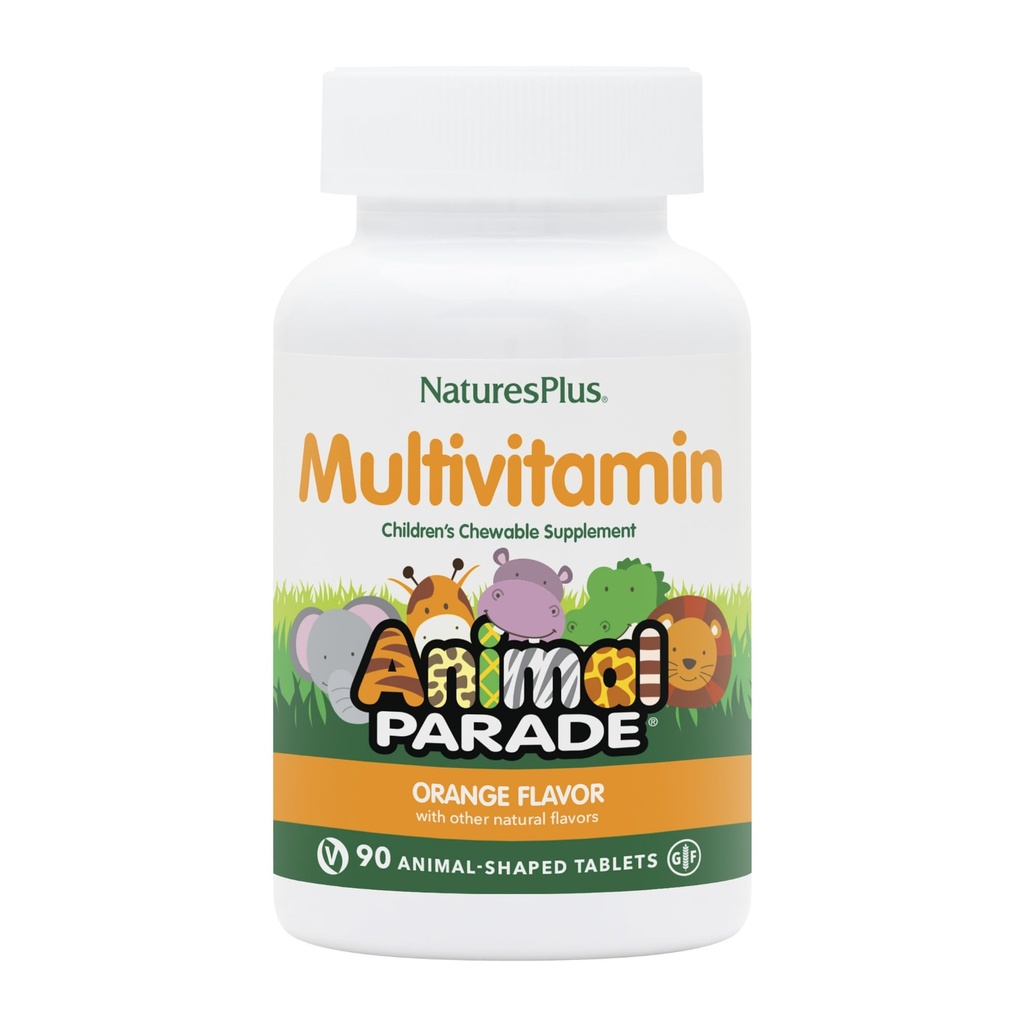 Natures Plus Animal Parade Barnas Chewable Multivitamin - Orange Flavor - 90 Animal-Shaped Tabletter - fremmer helse og velvære - Vegetarisk, Glutenfri - 45 Serveringer