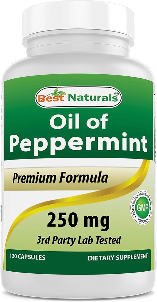 Beste Naturals Peppermynte Oil Bowel Soothing Diett Supplement, 250 mg, 120 greve