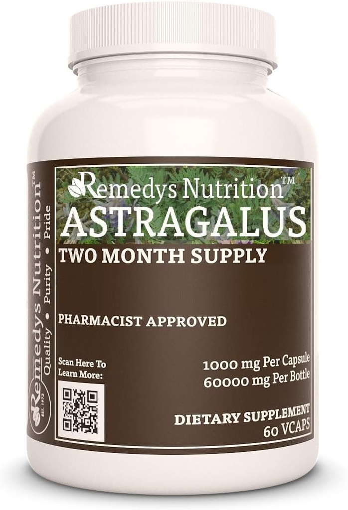 Astragalus Remedys ernæring MEGA Styrke 1000 mg per kapsel/600.000 mg per flaske Vegan VCaps