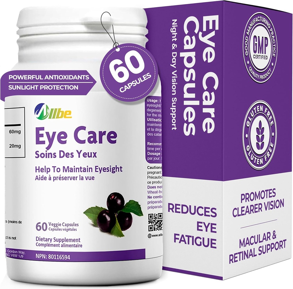 Øyepleie Kapsler, Pakke med 60 Lutein 20mg og Maqui Berry 60mg serveringer, Øye helse kosttilskudd for voksne