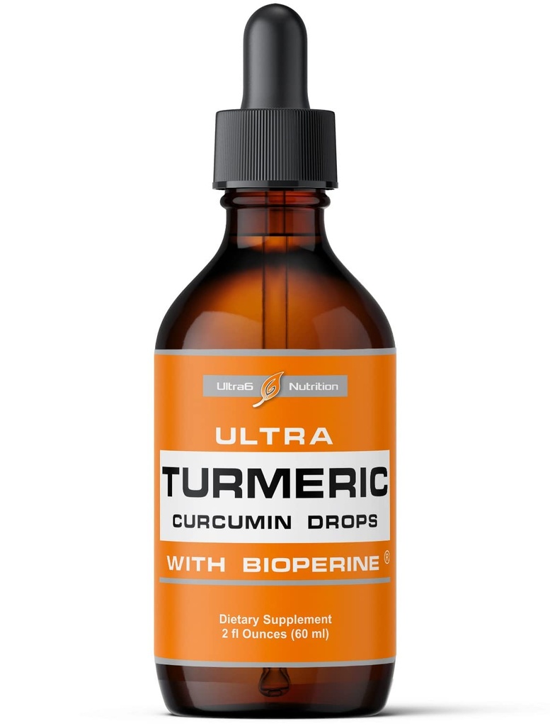 Ultra6 Ernæring flytende gurkemeie Curcumin Extract med svart pepper - gurkemeiedråper med bioperine - enkle å ta kosttilskudd laget i USA (60ml)