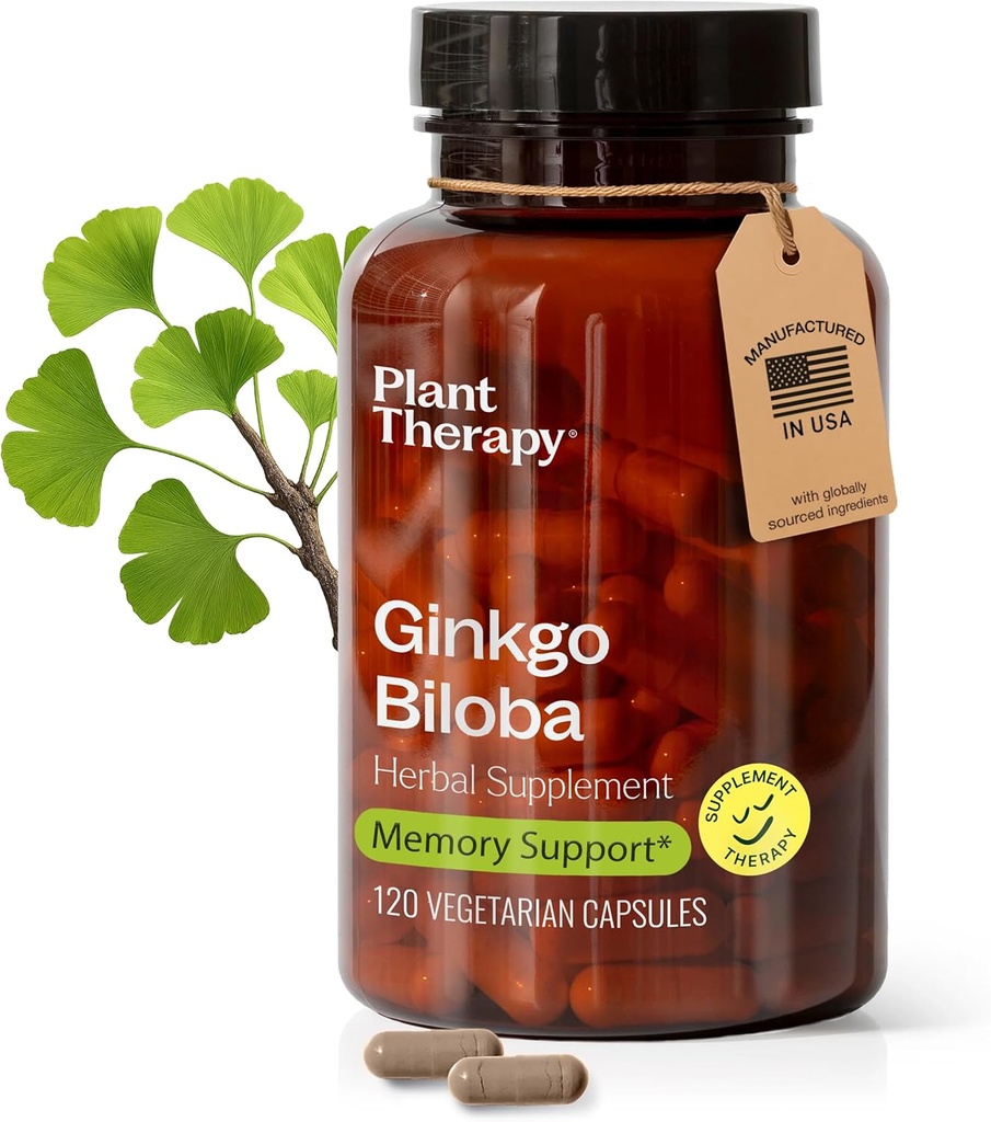 Planteterapi Ginkgo Biloba Kapsler produsert i USA 4 måneder Supply støtter minne kognitiv funksjon, sunn sirkulasjon og antioksidant-Rich kosttilskudd for kvinner og menn 120 vegetarisk kapsel