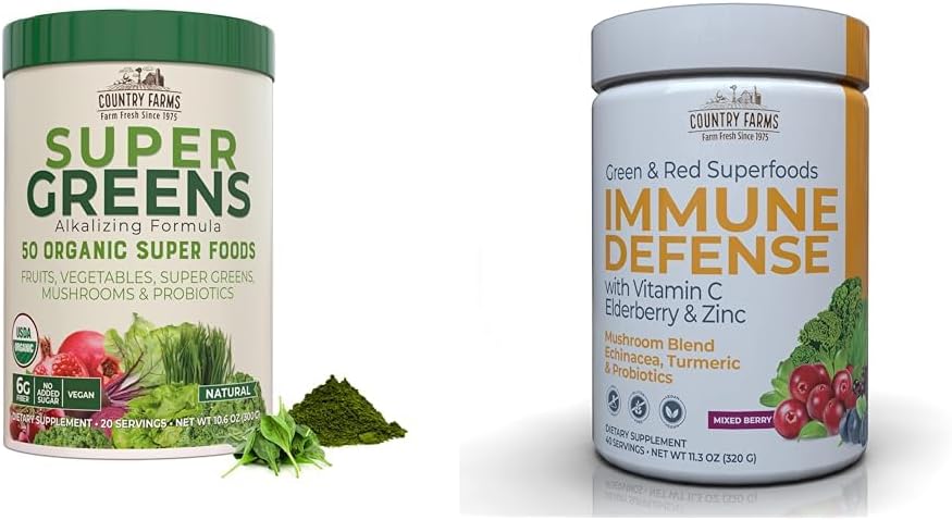 KUNTRY FARMS Super Greens pulver 50 organiske superfoods drikk Blande med immunforsvar Superfoods Drikk Blande Vitamin C Elderberry