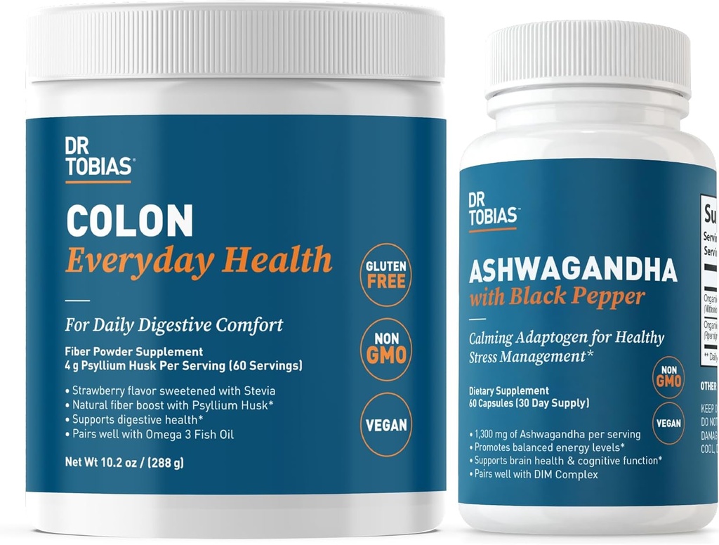 Dr. Tobias Colon Hver dag Helse og Ashwagandha Kapsler, Digestiv velvære & Resilience Bundle, støtter balansert energi og gut helse, Vegansk, ikke-GMO