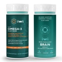 iwi Omega-3 Sport & Brain Omega-3 Bundle, 30 serveringer, Vegan Plant-basert Algae Omega 3 med EPA + DHA, Krill & Fish Oil Alternative, Ingen fiskig ettersmak