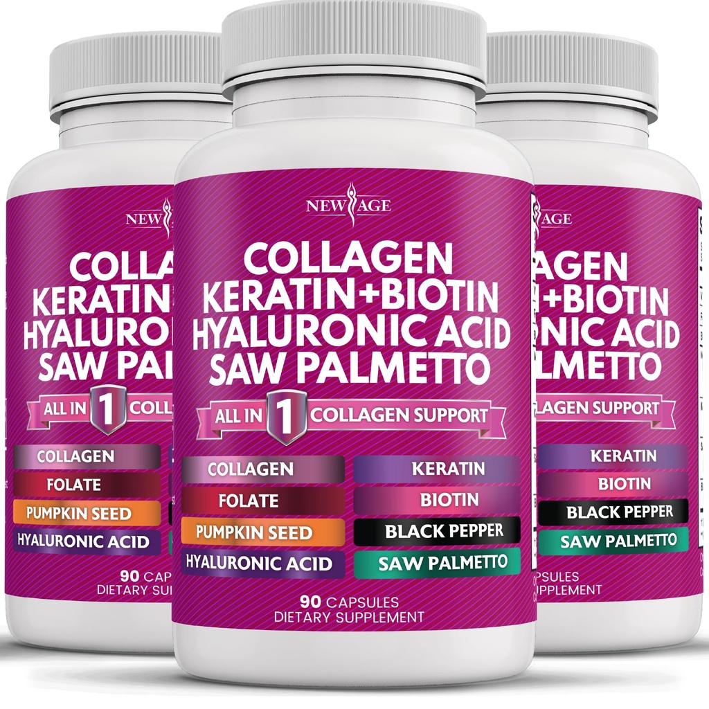 Ny Age Collage Piller Biotin Keratin Sag Palmetto Hyaluronsyre- Vitamin E Folinsyre Pumpkin frø MSM- 270 greve