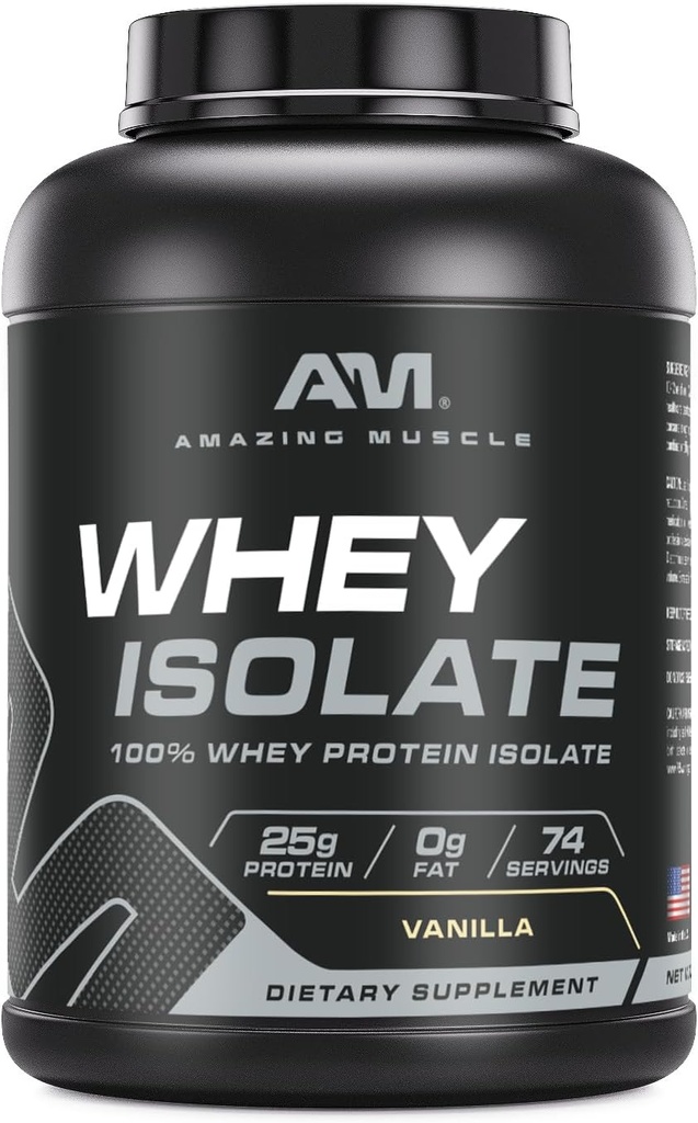 Amazing Muskel Whey Protein Isolate pulver | 25 gram Protein Per Serving | 100% Whey Isolate | Zero Fat | Laget i USA (5 Lb, Vanilla)