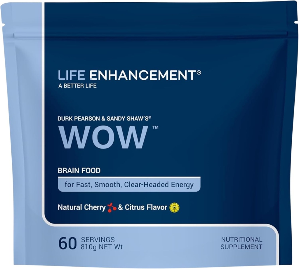 Life Enhancement Wow Drikkepulver med B12, Niacin, Koffein, Taurin, Phenylalanin, Vitamin C og mer Multivitamin - Anti Agging pulver med lav-kalori Brain Boost - 60 Serveringer