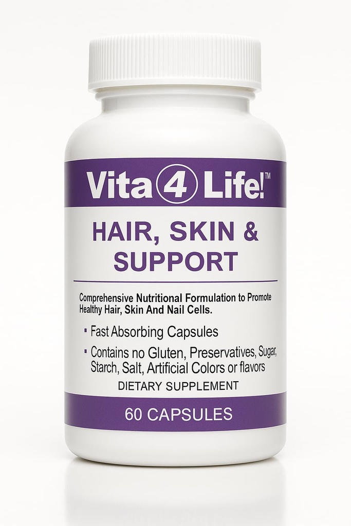 Vita4Life!® Biotin 2000mcg + MSM Hårvekstvitaminer for kvinner og menn | Hår, hud og neglestøtte Supplement med vitamin A, E, sink | Rask absorberende kapsler, 60 greve, 30 dagers forsyning