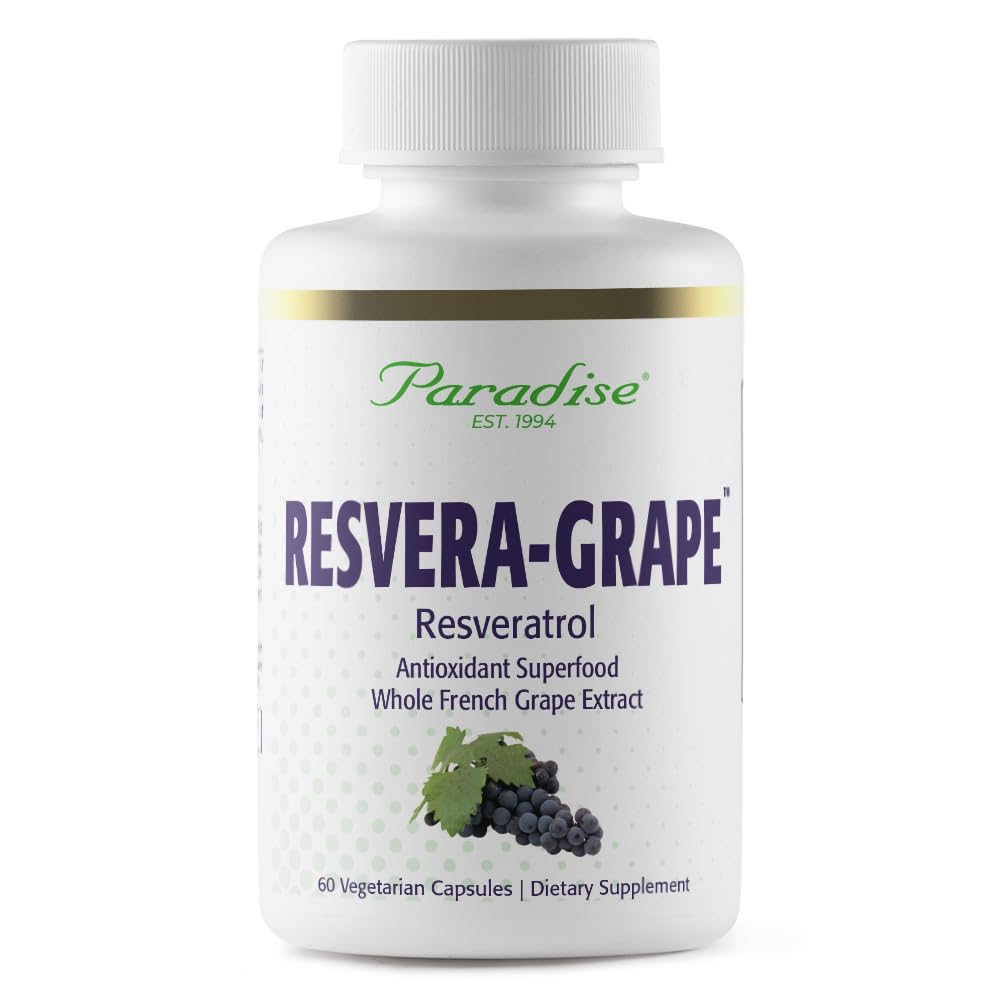 Paradise Herbs Resveragrape, Resveratrol + Polyfenoler + Opcs, Super Potent, Ultra ren, Ikke-GMO, Glutenfri, 60 vegetariske kapsler