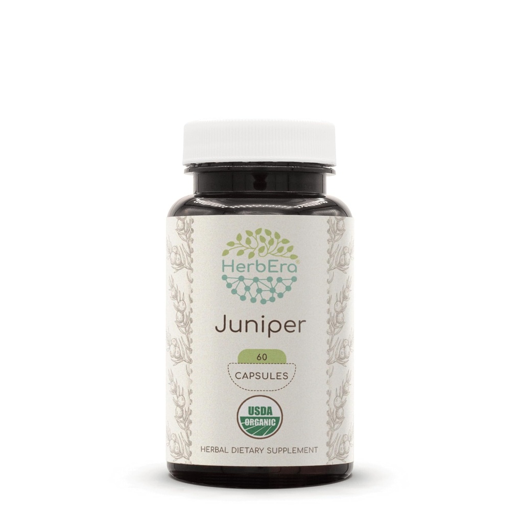HerbEra Juniper 60 kapsler, 500 mg, laget med USDA Organic Juniper (Juniperus communications) Tørket Berry (60 kapsler)