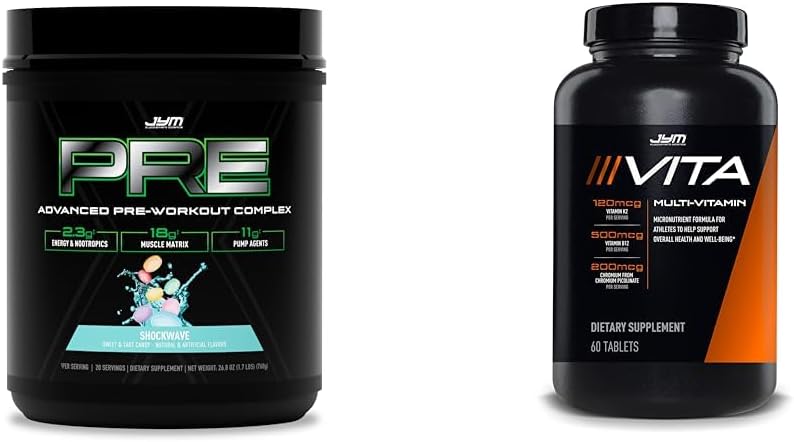 PRE JYM X - Shockwave Pre Workout pulver & Vita JYM Sports Multivitamin for åleter 60 tabletter