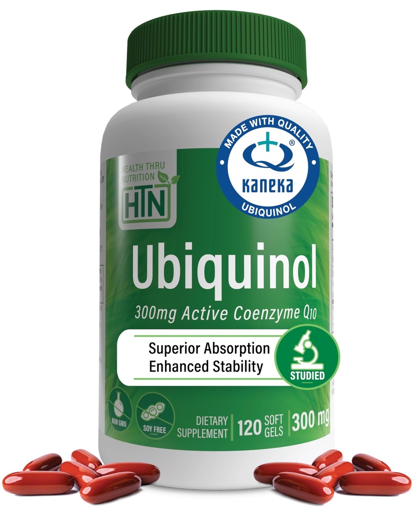 Helse Thru Nutrition Ubiquinol 300mg 120 Softgels som Kaneka QH Redusert CoQ-10 | Stabilisert - 3rd Party Testet | Forbedret biotilgjengelighet | Cardiovaskulær & Mitokondrier Funksjonsstøtte | Ikke-GMO