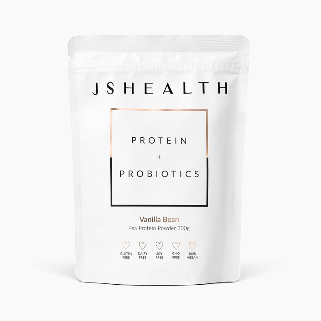 JSHelse Vegan Pea Protein pulver med probiotika - Vanilla Bean Flavor - Glutenfri, ikke GMO, Plant Basert Protein Drink blanding, 300g