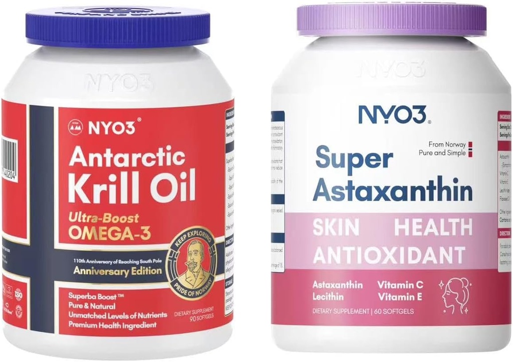 Krill Olje Omega 3 1000mg softgels og astaxanthin 12mg antioksidant supplements Bundle
