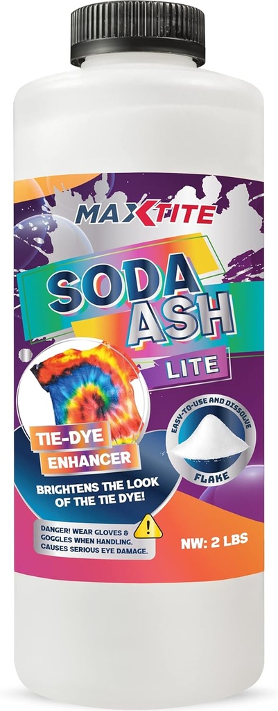 MAXTITE Soda Aske Lite (2 lbs) - 100% ren natriumkarbonat - Vaske Soda, Tie Die, pH-forsterker og mer - HDPE Container m/forseglbar barnebestandig Cap
