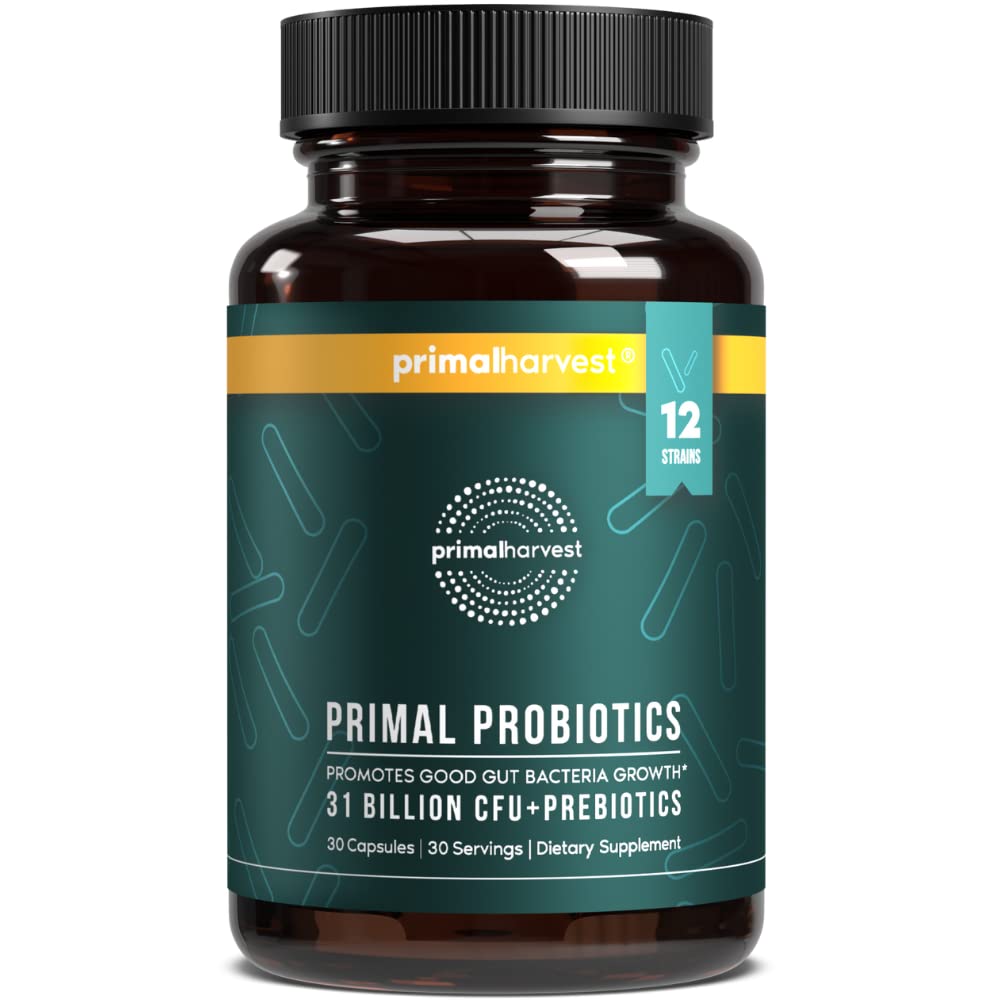 Primal Harvest Probiotika For Kvinner & Menn Daglig Probiotiske Supplement med 12 Strains For Gut & Digestive Helse 30 Kapsler