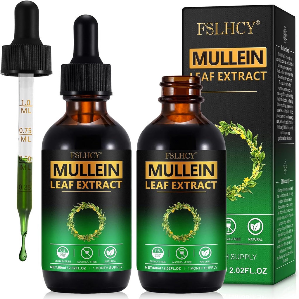 Mullein Drops, Mullein Leaf Extract, Organisk Mullein Leaf Tinkture Herbal Supplement, Ingen Additiver Mullein Extract Drops 2 fl Oz, 2 Pakker