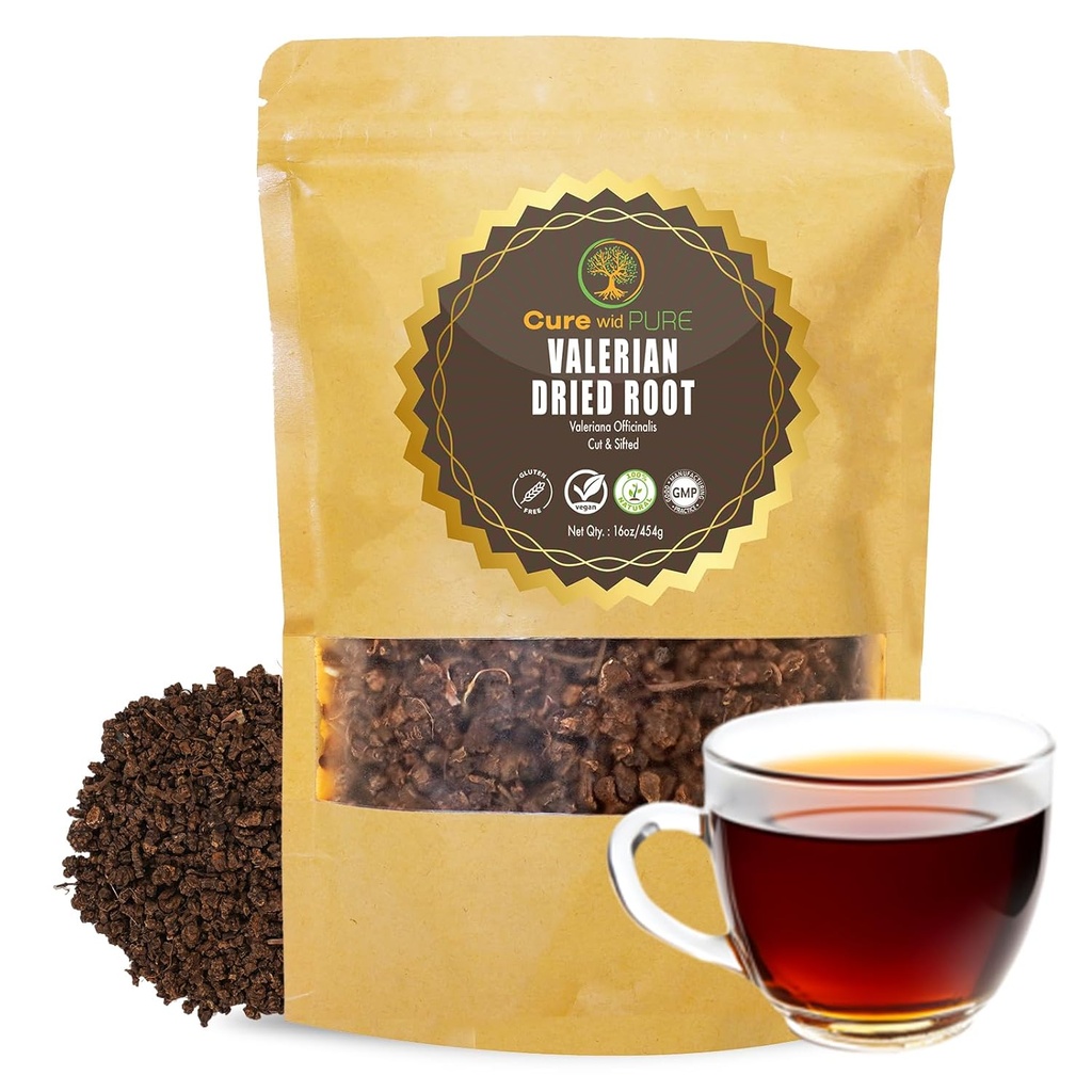 Cure wid ren organisk Valerian Root Tea - Cut,Sifted & ikke-irradisert Valerian Tea fremmer naturlig avslappende søvn - Te De Valeriana officinalis i forseglbar miljøvennlig Pouch 16oz