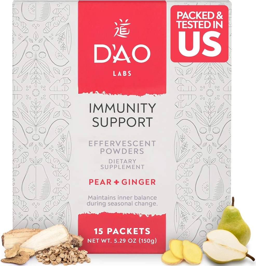 D’AO Labs immunitetsstøtte - Immunitetsforsterkning - Effervescent immunitetsstøtte pulver - Yu Ping Feng San Traditional Kinesisk Herbal - Effervescent pulver med Pear-Ginger Flavor - 15 Individual Services