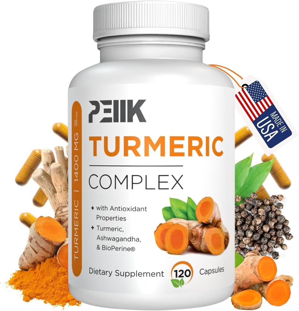 Turmeric curcumin med svart pepper og askwagandha - høy absorpsjon Ultra Potent Turmeric Supplement med 95% Curcuminoids, BioPerine & Ashwagandha - Turmeric Capsules for felles støtte 120 kapsler