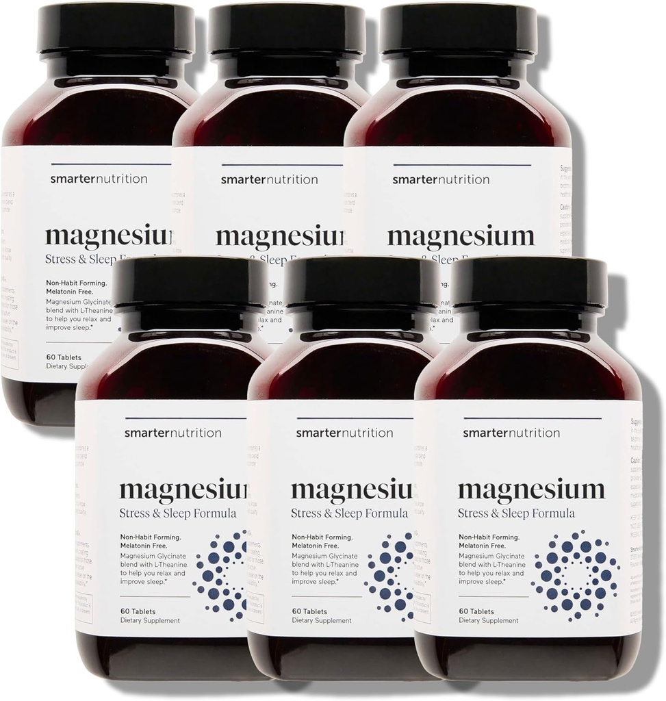 Smartere Ernæring Magnesium Complex - Chelated Magnesium Glycinate + Citrat, Malate for søvn, avslapning, Muskel og Nerver + klinisk bevist L-Theanin, ikke-GMO-360 tablett[180-dagers forsyning]