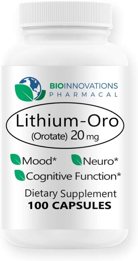 Litium Oro 20 mg, støtter sunn humør emosjonell velvære, oppførsel og minne. Biotilgjengelig, 100 Caps (Elemental Litium Orotate)