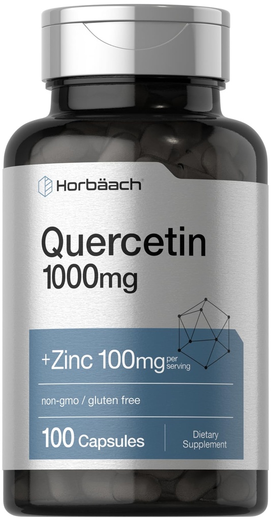 Horbäach Quercetin 1000mg Kapsler | med 100mg Zinc | 100 greve ikke-GMO, Glutenfri Supplement | Høy potens formel