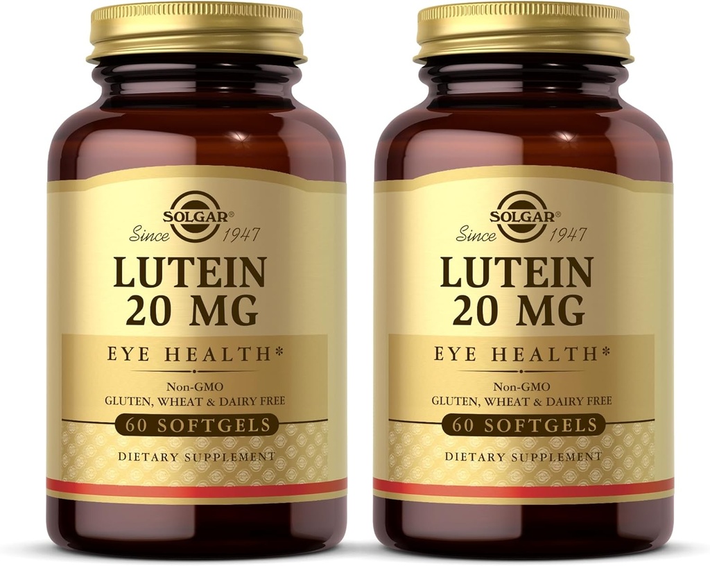 Solgar Lutein 20 mg, 60 Softgels (pakke med 2) - Støtter øyehelse - Hjelper Filtrer ut blått lys - Inneholder Floraglo Lutein - Ikke-GMO, Glutenfri, Dairy Free - 120 Total Services
