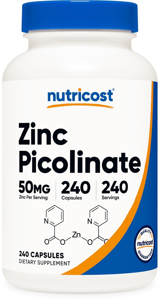 Nutricost Zink Picolinat 50mg, 240 Vegetariske kapsler - Glutenfri og ikke-GMO (240 Caps)