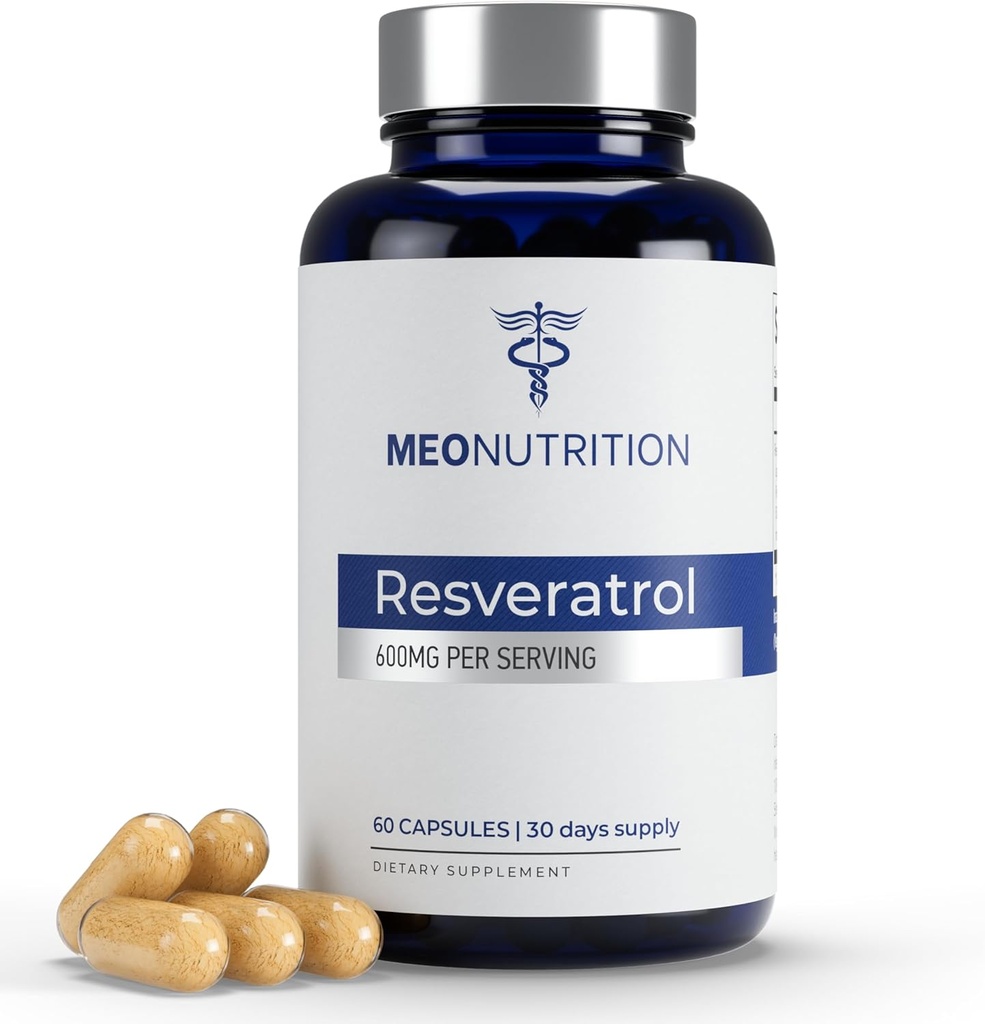 Resveratrol 600 mg – 60 kapsler | Antioksidant Supplement | Ikke-GMO, Glutenfri, Vegan | Støtter velvære og vitalitet | laget i USA