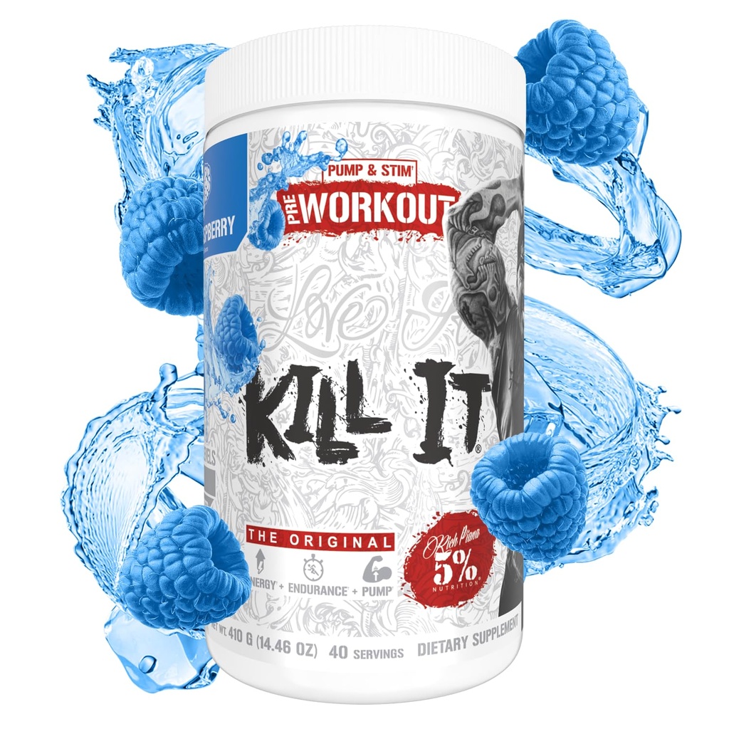 5% ernæringsrik Piana drepe det pre trening pulver m / kreatin, koffein, Beta Alanine, Hydroprime glykerol for pumpe, styrke, utholdenhet ® 20 / 40 Srvgs (40 serveringer, blå bringebær)