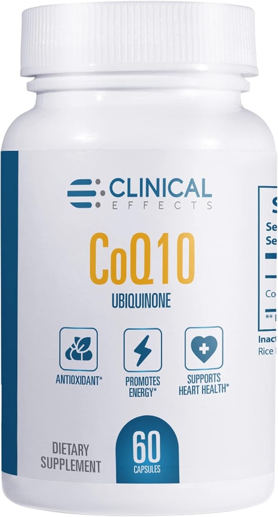 Clinical Effects CoQ10 Supplement - Coenzym Q10 200 mg - 30-dagers Supply - Ubiquinon Antioksidant Supplement for hjertehelse, kognitive funksjoner og energisupport - 1 Kapsel om dagen - laget i USA
