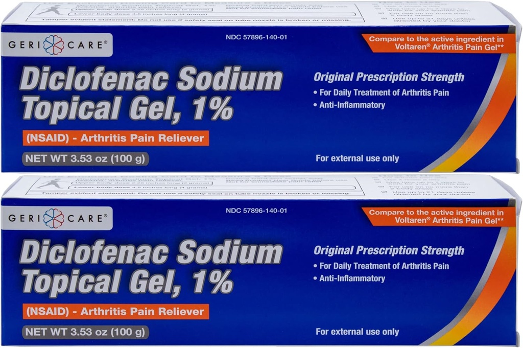 GeriCare Topisk ledgikt Smerte Relief Gel Diclofenac Natrium 1% (NSAID) Hånd Wrist Elbow Fot Ankel Knee Ekstra sterk smerte Reliever-antiinflammatorisk ledgikt smertebehandling, 3,53oz (2 pakke)