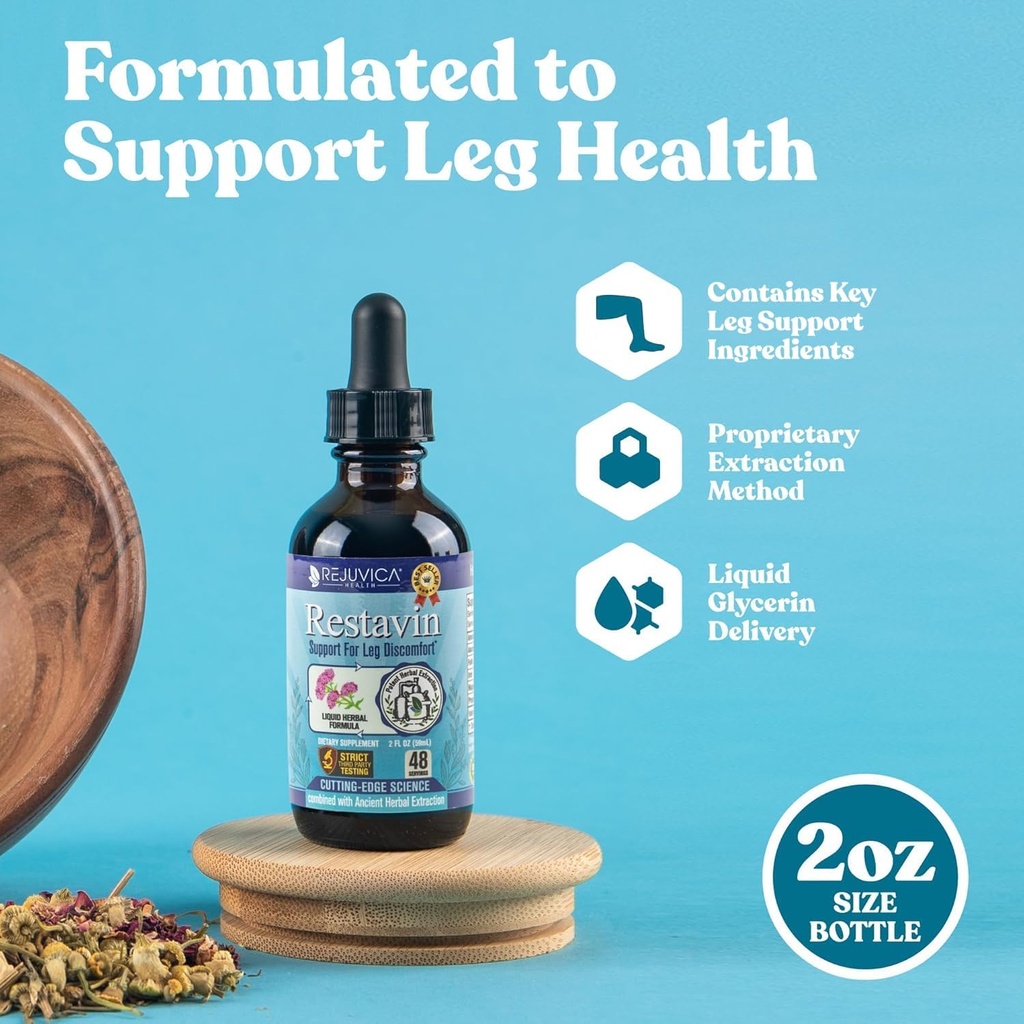 Restavin - Advanced Ben Support Supplement - flytende levering for bedre absorpsjon - vitamin C, jern, valerisk, gurkemeie, magnesium og mer!
